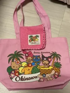 日焼けハローキティ沖縄限定　トートバッグ ピンク タオル