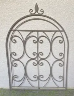 グレーアイアンアンティークフィニッシュフェンス ウォールデコ壁飾り　ハンドメイド