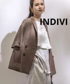 INDIVI リネンライク半袖ダブルジャケットのサムネイル