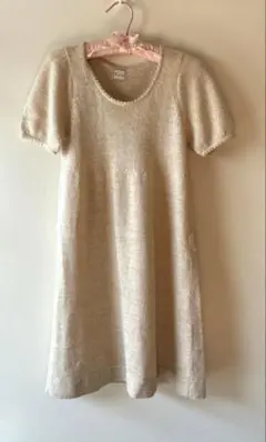 お値下げ中❗️メルローズTiara☆ベージュラメ半袖ニットワンピース♪美品です