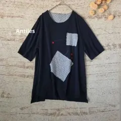 Antiles パッチワークデザイン　半袖Tシャツ ネイビー