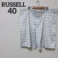 ラッセル チェック【40】パンツ ストレート 白緑 ポリ ビッグサイズ ゴルフのサムネイル