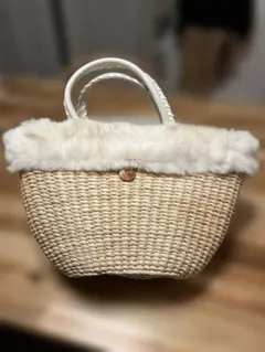 ファー付き カゴバッグ　大きめ