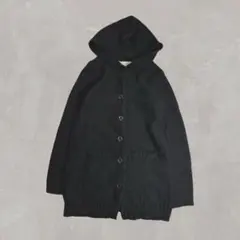 アルパカ混合 ニットロング フーディガン カジュアル ヴィンテージ風