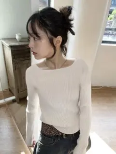 GRL スクエアネックリブニットトップス[rut072]