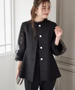 RANAN ペプラムベストセットアップ【2点セット】 ブラック　Lサイズ