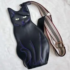黒猫 ショルダー 調整可 ボディーバッグ 猫 肩掛 ポーチ