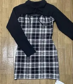 GRL チェック柄フロントオープンリボンニットミニワンピース [ru1373]