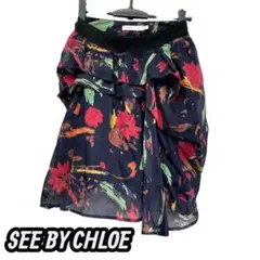美品　SEE BY CHLOE　スカート　ひざ丈　花柄　シルク100％　34