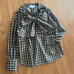 Audrey and john wad ボウタイブラウス リボンタイ チェック茶のサムネイル