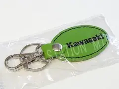 送料込！　KAWASAKI　純正　カワサキ　オーバルレザーキーホルダー　グリーンのサムネイル
