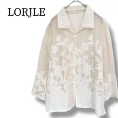 ロルジェ 美品 シャツ M 羽織 シアー 花柄 刺繍 麻混 長袖 日本製