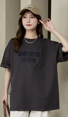 マリークワント♡ドット柄 刺繍 ロゴ Tシャツ♡チャコールグレー