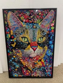 水晶絵　猫　ネコ　キャット　招き猫　金運　アニマル　アートパネル　絵画　商売繫盛 水晶絵 猫 ネコ キャット 招き猫 金運 アニマル アートパネル 絵画