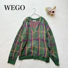 【ウィゴー】ニットカーディガン（M）チェック Vネック ドロップショルダー