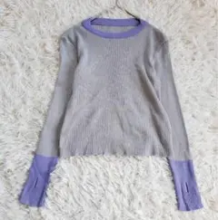 ヴィポア リブニット 長袖 バイカラー ストレッチ グレー フィット感 春コーデ