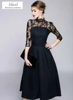 パーティードレス　お呼ばれドレス　紺　S