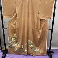 BY5397 薄橙　色留袖　着物　正絹　結婚式　受賞式　比翼仕立　五三桐