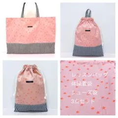 ハンドメイド●レッスンバッグ ・体操着袋・シューズ袋●3点セット●星×ストライプ