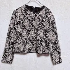 【ROBE 】レース ノーカラージャケット ブラック/ベージュ 日本製【美品✨】のサムネイル
