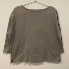 無印良品グレー M-L 五分袖 Tシャツ サイドスリット