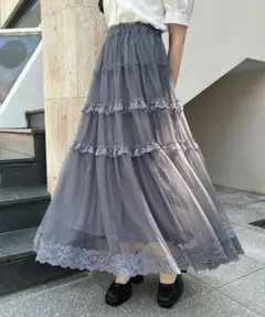 レースフリルチュールスカート　完売カラー