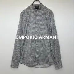 EMPORIO ARMANI シャツ　長袖　総柄　ロゴマーク　襟取り外し可能　M