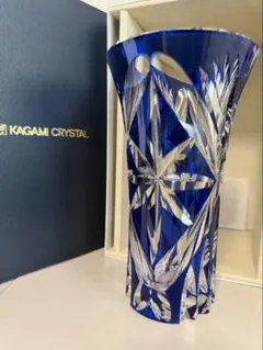 江戸切子 花瓶 青 箱付きKAGAMI CRYSTAL 笹っ葉 八角籠目 - メルカリ