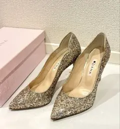 【美品】DIANA 23cm グリッター パンプス ピンクゴールド 箱付