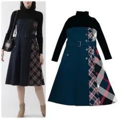 美品✨　ブルーレーベルクレストブリッジ タータンチェック ニットコンビワンピース