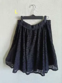 〈Honeys〉ブラック レース　ウエストゴム　裏地つき　フレアスカート