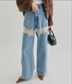 さ*ち様 mystic レース切り替えデニム サイズ2 ジーンズ