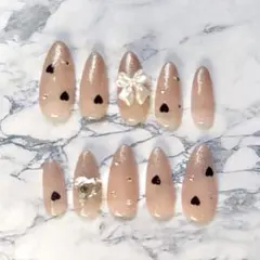 ネイルチップ フラッシュ グラデーション  ハート リボン ワンホン 韓国