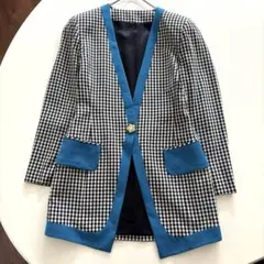 美品 ヴィンテージ ノーカラージャケット 金ボタン 派手 ギンガムチェック 9
