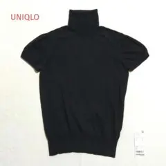 ユニクロ　 タートルネック　 半袖　ニット　コットン　 黒　ブラック　S