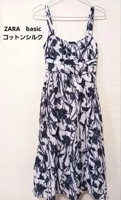zara ワンピース　コットンシルク　ボタニカル柄　ザラ
