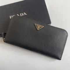 【美品】プラダ 長財布 三角ロゴ サフィアーノレザー 黒 1ML506