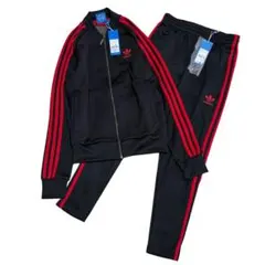 adidas originals 黒×赤ライン ジャージ上下セットアップ - メルカリ