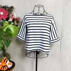 Ehyphenworldgallery ストライプ 半袖ボートネックTシャツ F