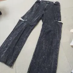 Olive de Olive ダメージ加工 ブラック ワイドレッグ デニム