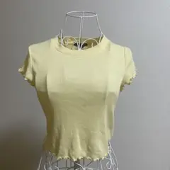 リブ 半袖 Tシャツ イエロー　フリル　着回し　オフィス　春夏　通勤1105のサムネイル
