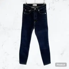 J614 ZARA ハイウエスト スキニーデニムパンツ 濃紺 ストレッチ XS