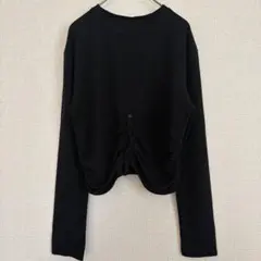 SALE‼️黒 クルーネック 長袖 前ボタン ギャザー入り カシミア ウール 古着