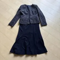 ネイビー ツイードジャケット13号とマーメイドスカートセット LLサイズ