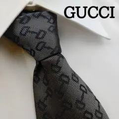 グッチ 高級シルクネクタイ 総柄 ダークグレー
