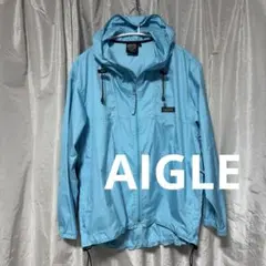 AIGLE 水色 フード付きナイロンジャケット XS