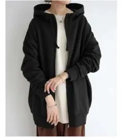 秋冬 定番 オーバーサイズフーディー 裏起毛ジップパーカー　あったか　着痩せ