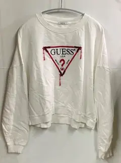 【GUESS】トレーナー　ビーズ　刺繍　白　S　ロゴ