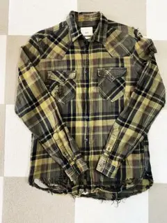 ZARA ザラ　ダメージ加工　チェックシャツ　メンズ　シャツ　グランジ