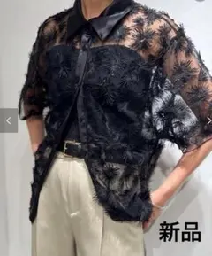 新品】ノーブル プロヴォーク チュールフラワー半袖シャツ ブラウス 